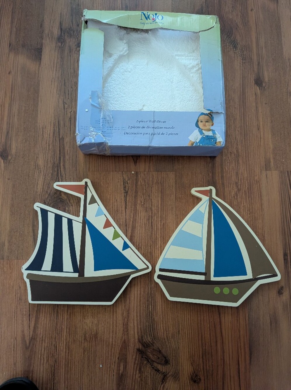 New NoJo Sail Away 2-Piece Wooden Wall Decor Blue & White